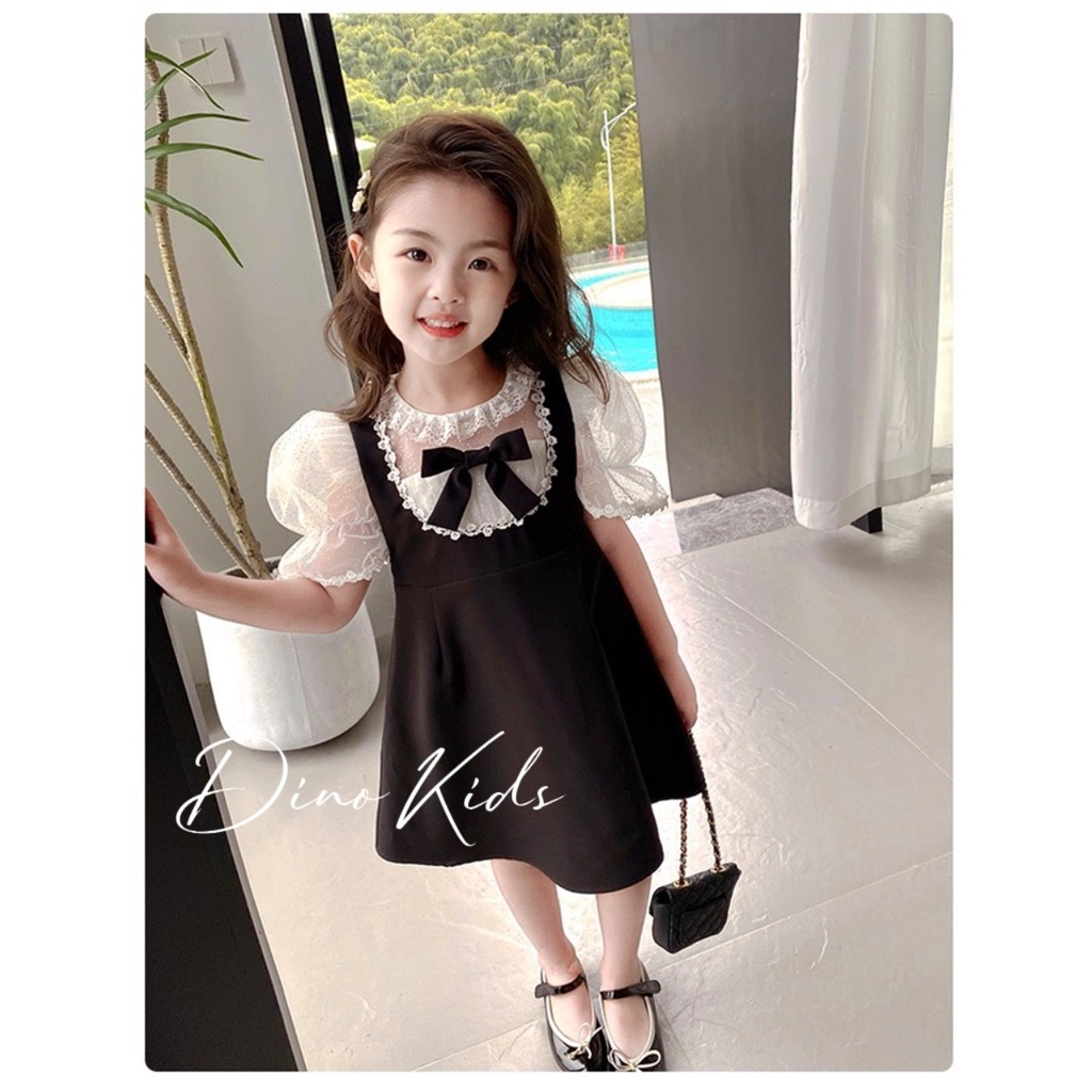 Váy bé gái, váy umi tay ren trắng bồng cổ nơ siêu xinh cho bé