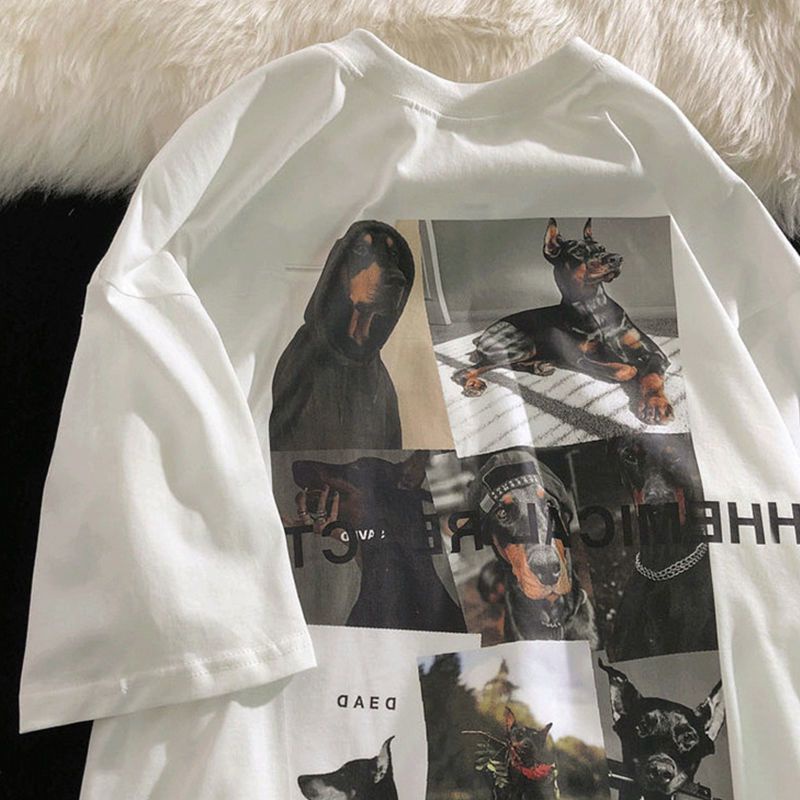 Áo Thun Tay Ngắn Cổ Tròn Dáng Rộng In Họa Tiết Phong Cách Đường Phố Mỹ Cá Tính Dành Cho Nam Nữ