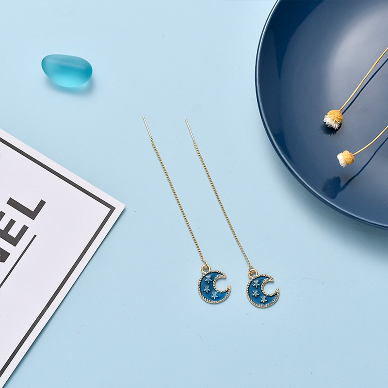 Hoa Tai Dáng Dài Hình Bầu Trời Xanh Đính Đá Lấp Lánh