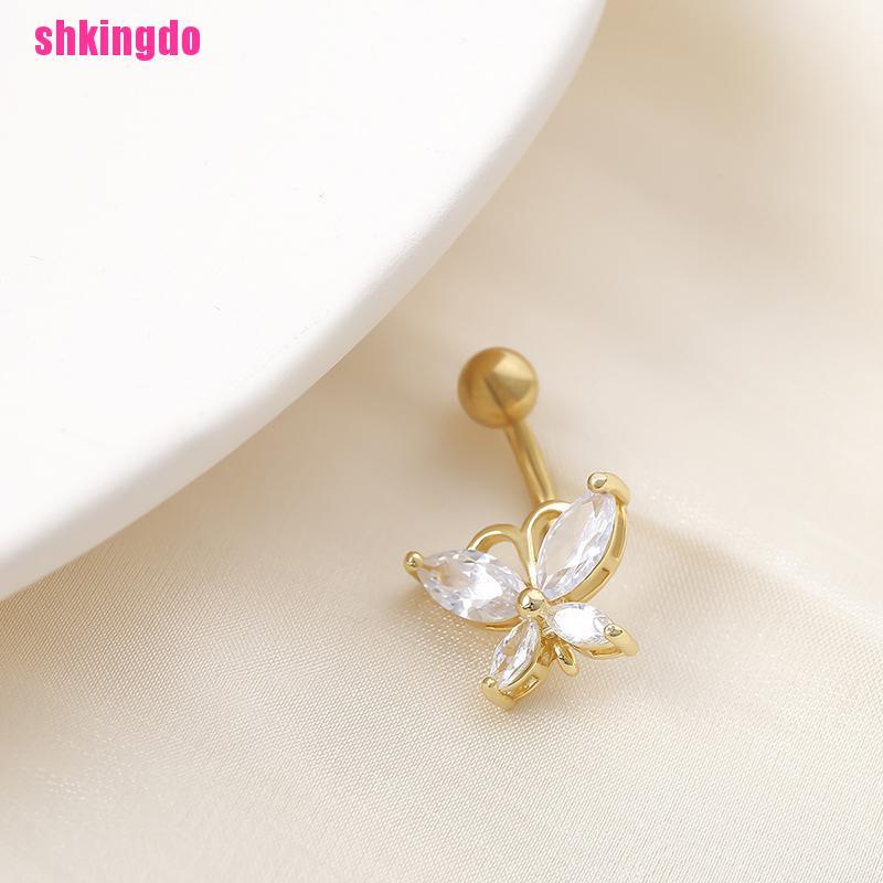 Khuyên rốn hình bướm bằng thép không gỉ đính đá pha lê thời trang