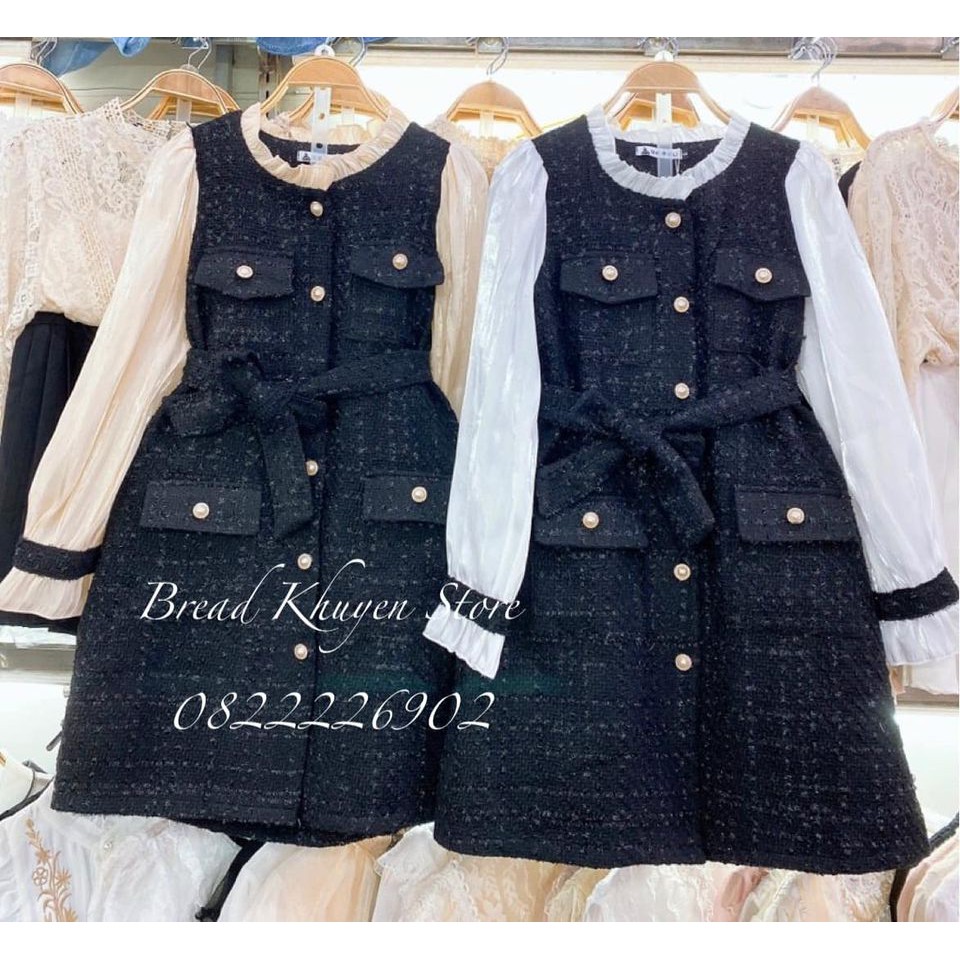 Váy dạ tay phối von tơ BKV0387