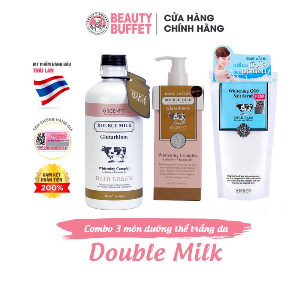 Combo Sữa tắm 350ml và Dưỡng thể trắng da 250ml Scentio Double Milk Triple White + Tặng muối tắm trị giá 99k