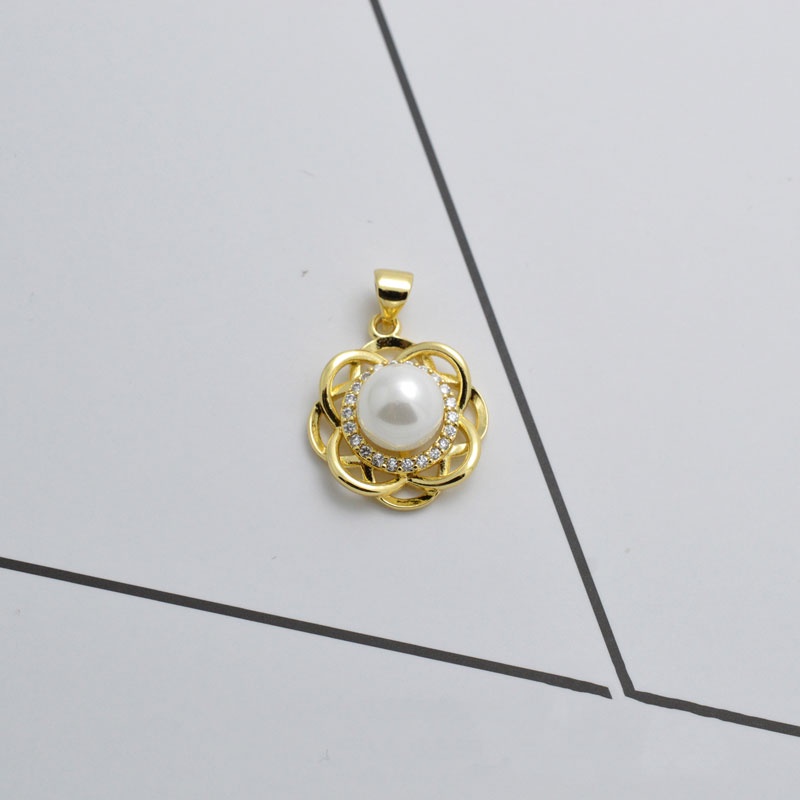 [M4DB] Phụ kiện trang sức (DIY) - Mặt dây chuyền mặt khay trống ngọc 8 cánh hoa đính hạt nạm đá lấp lánh