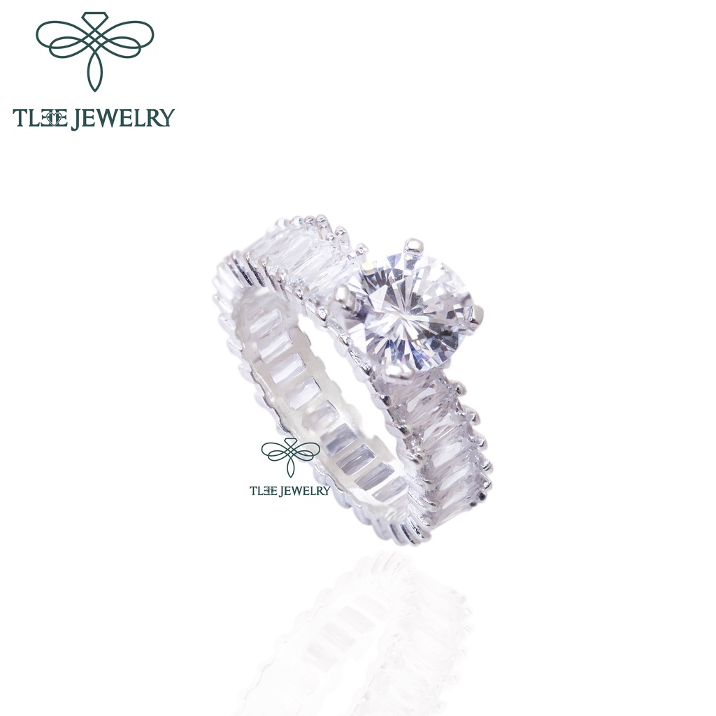 Nhẫn bạc nữ TLEE trụ đá bốn chấu viền đá kết sang trọng TleeJewelry A0141