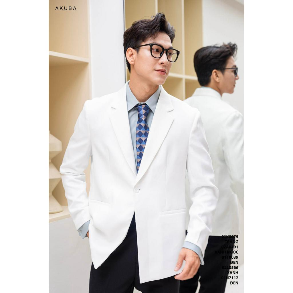 Áo khoác Blazer nam AKUBA form regular, không ôm, vải fresco, đứng form, ít nhăn, có 1 nút, phong cách Hàn Quốc 01K0075