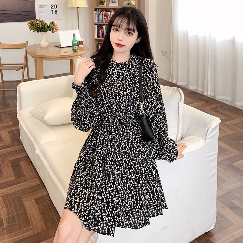 Đầm ôm Tay Dài Họa Tiết Hoa Phong Cách retro Thời Trang