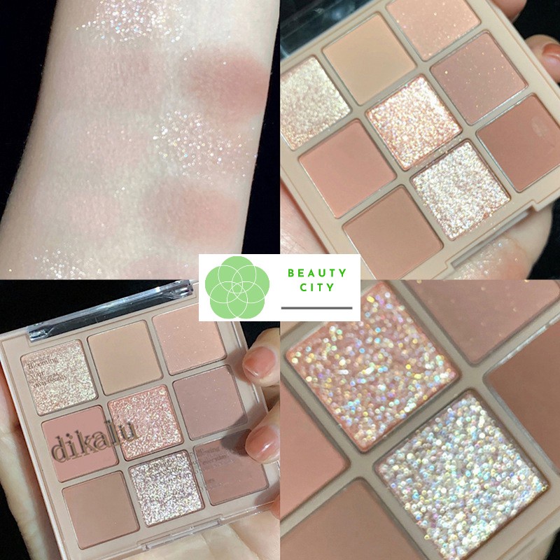 Bảng Phấn Mắt Nhũ Lì 9 Ô Vuông Dikalu Baby, Ánh Nhũ Thời Trang Beautycity