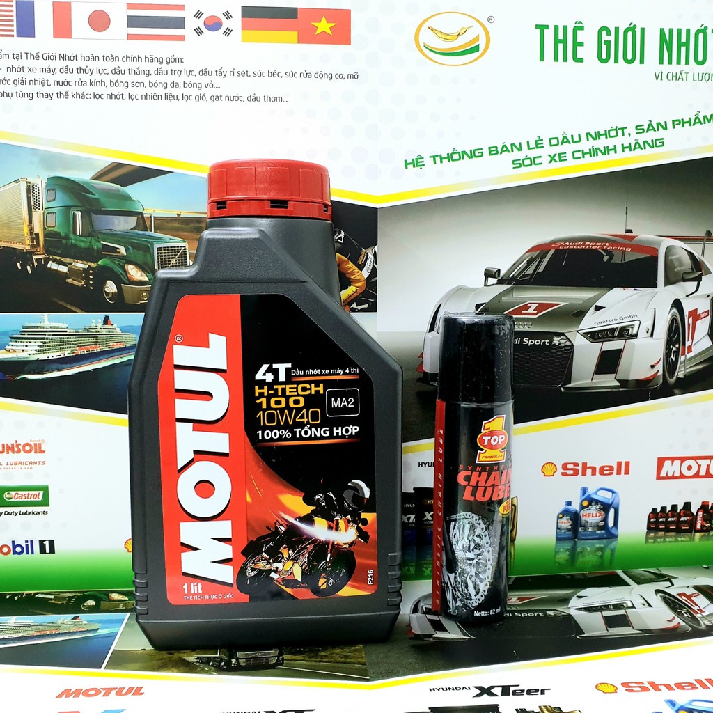 Combo MOTUL H-tech 10W40 1L và Rửa sên Top 1 82ml