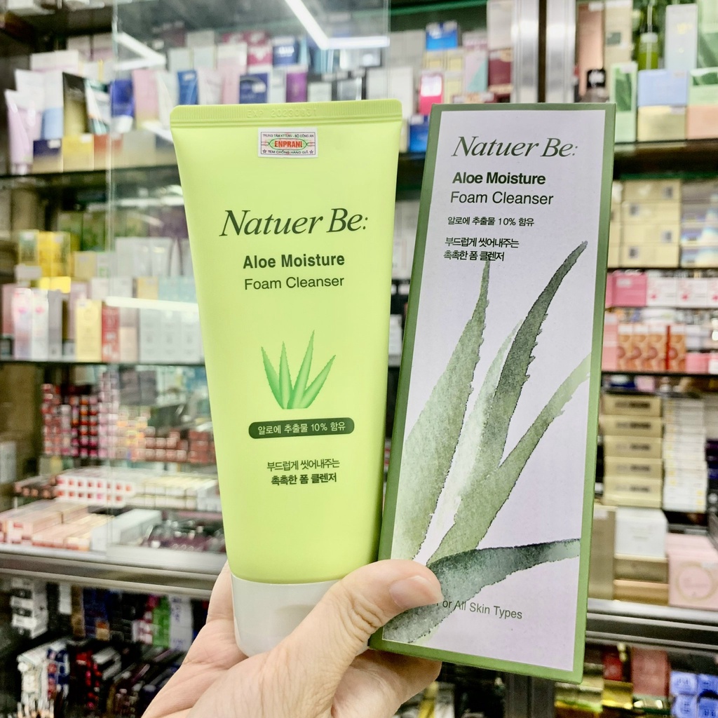 Sữa rửa mặt Natuer Be Lô Hội Aloe Moisture Foam Cleanser trắng da ngăn mụn dưỡng ẩm Linh Giang chính hãng