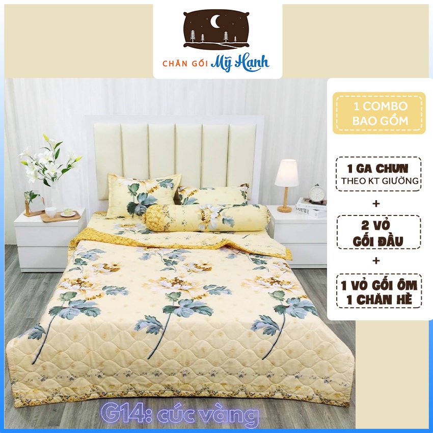 Bộ chăn ga trần bông 5 món hình CÚC VÀNG chất liệu Cotton Poly mềm mịn mát đủ kích thước ga giường 1m6, 1m8, 2m2 x2m