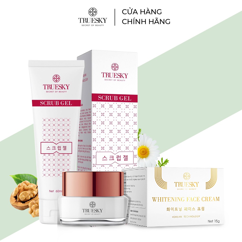 Bộ làm sạch và dưỡng trắng da mặt Truesky gồm 1 kem dưỡng trắng da mặt 20g + 1 tẩy tế bào chết chiết xuất cam 50g