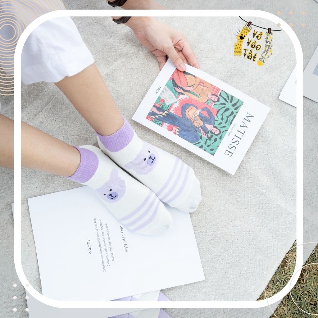 TẤT VỚ GẤU NỮ CỔ NGẮN TÍM PASTEL NHẠT