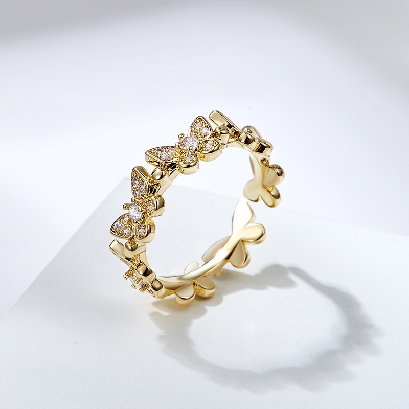 Nhẫn Hình Học Bướm Đính Đá Zircon Lá Cây Điều Chỉnh Được Thời Trang Tối Giản Làm Quà Tặng Trang Sức Cho Bạn Gái