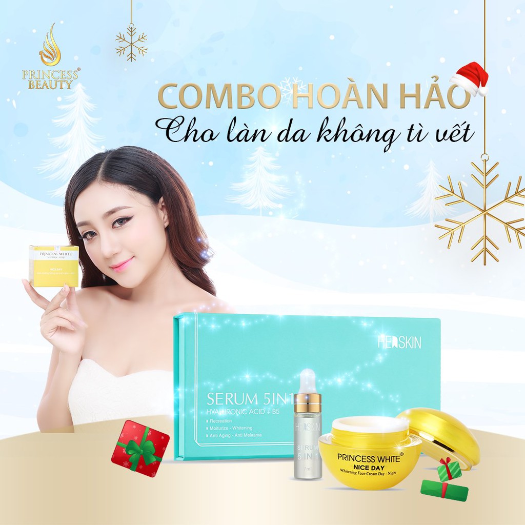 BỘ SẢN PHẨM DƯỠNG TRẮNG DA MẶT NICE DAY(20G) + SERUM 5IN1(35ML) CĂNG BÓNG, DƯỠNG TRẮNG DA HERSKIN PRINCESS WHITE | BigBuy360 - bigbuy360.vn