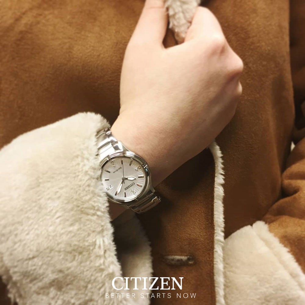 Đồng Hồ Nữ Citizen Đính Đá Swarovski Dây Thép Không Gỉ FE6050-55A - Mặt Trắng