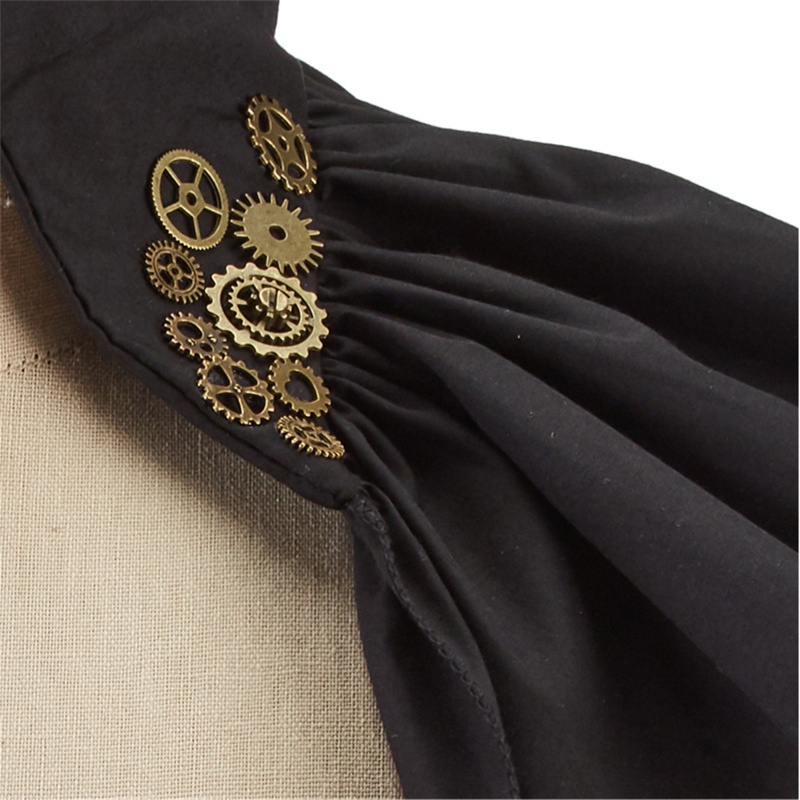 Cổ Áo Rùa Nhún Bèo Màu Đen Phong Cách Steampunk Cho Nữ