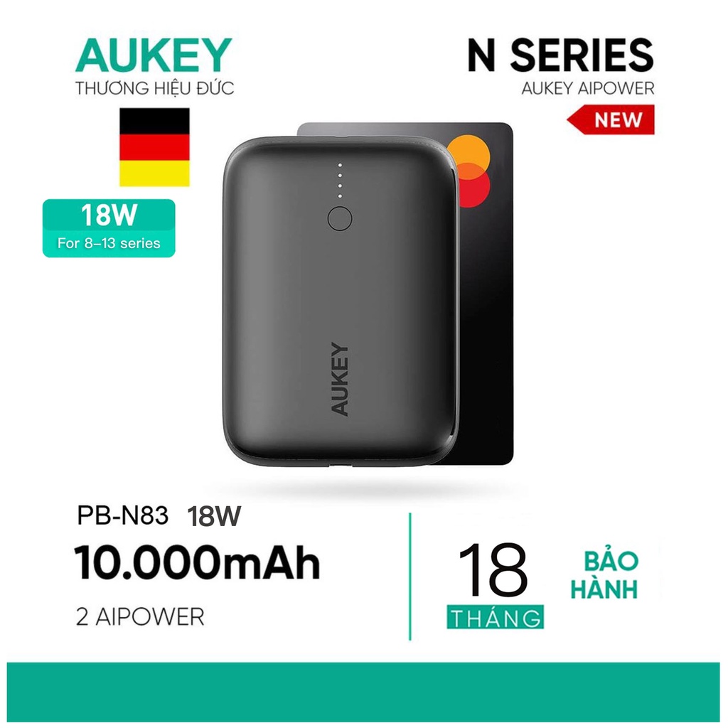 Sạc Dự Phòng Aukey PD 20W PB-N83  / N83S  10000mAh Siêu Mỏng,Bảo hành 18T