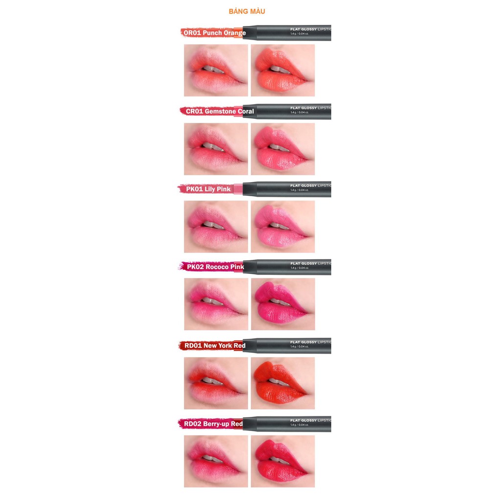 Son Đa Năng TheFaceShop Flat Glossy Lipstick 1.4G