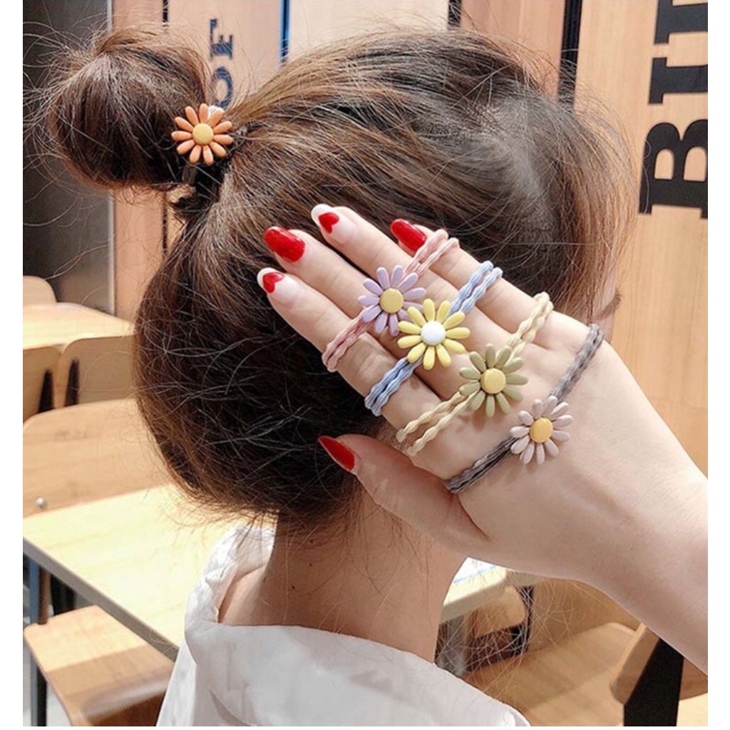 Dây Thun Buộc Tóc Đính Hoa Cúc Nhiều Màu Cực Đẹp