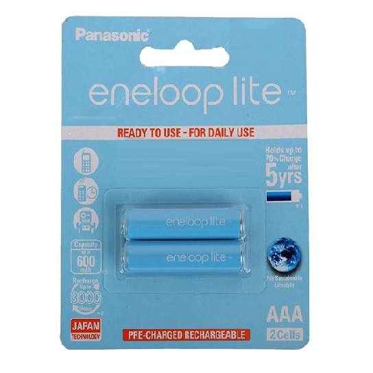 Bộ 2 pin sạc AAA Panasonic Eneloop Lite 600mAh