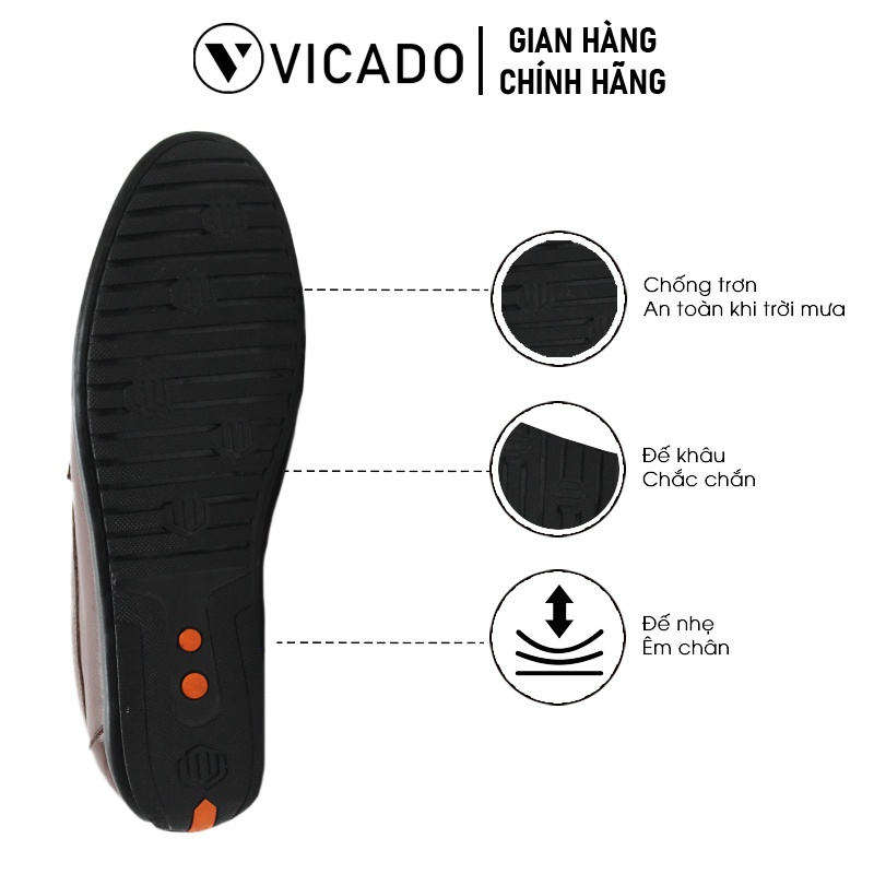 Giày lười nam da bò cao cấp tăng chiều cao 3cm Loafer VICADO VA1140 màu nâu