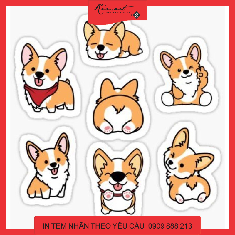 Bộ 100 sticker cún corgi cực kute dùng để trang trí điện thoại di động/ván trượt/vali không để lại dấu keo