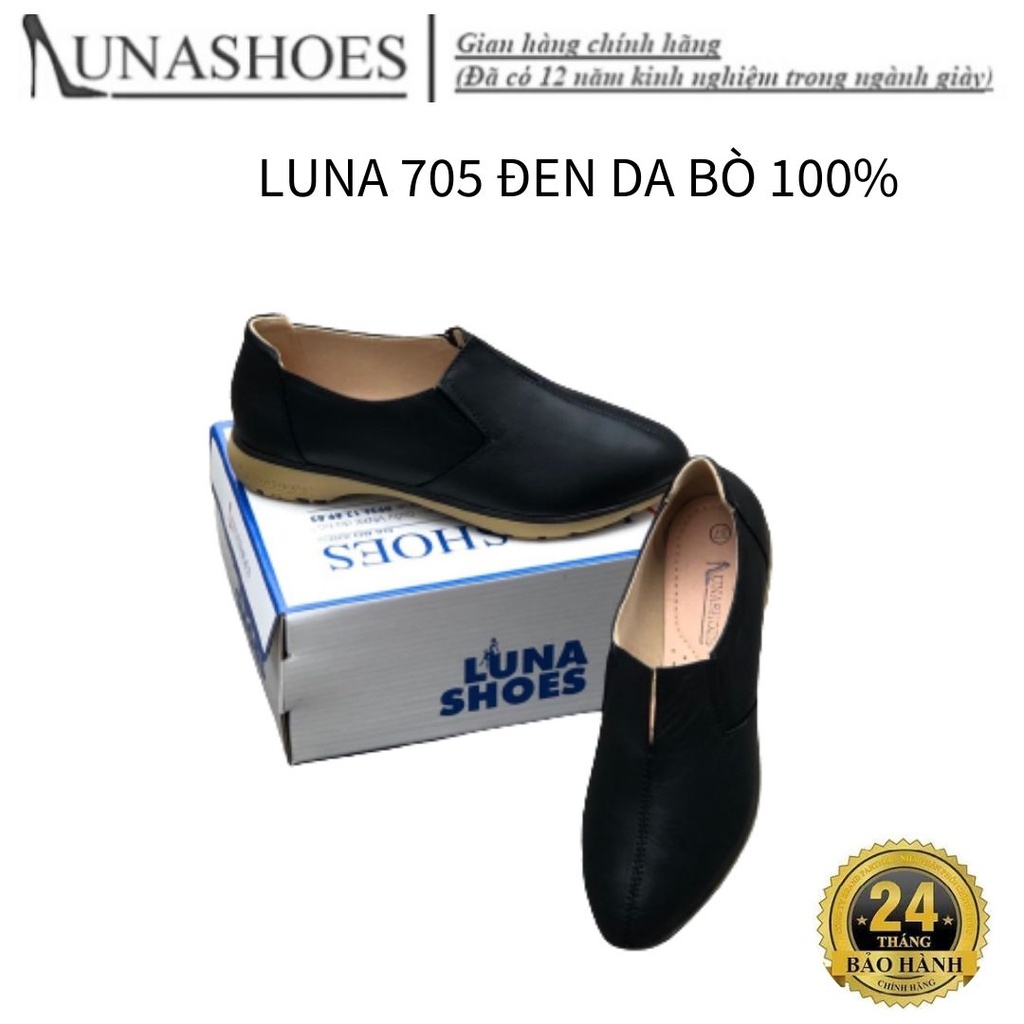 Giày Slip on nữ da bò 100% Lunashoe (705) - Giày lười da nữ tăng chiều cao - Chất liệu da bò sẵn hàng