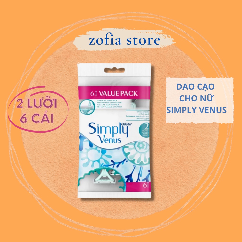 Dao cạo cho nữ Simply Venus 2 lưỡi túi 6 cái hàng nội địa Đức