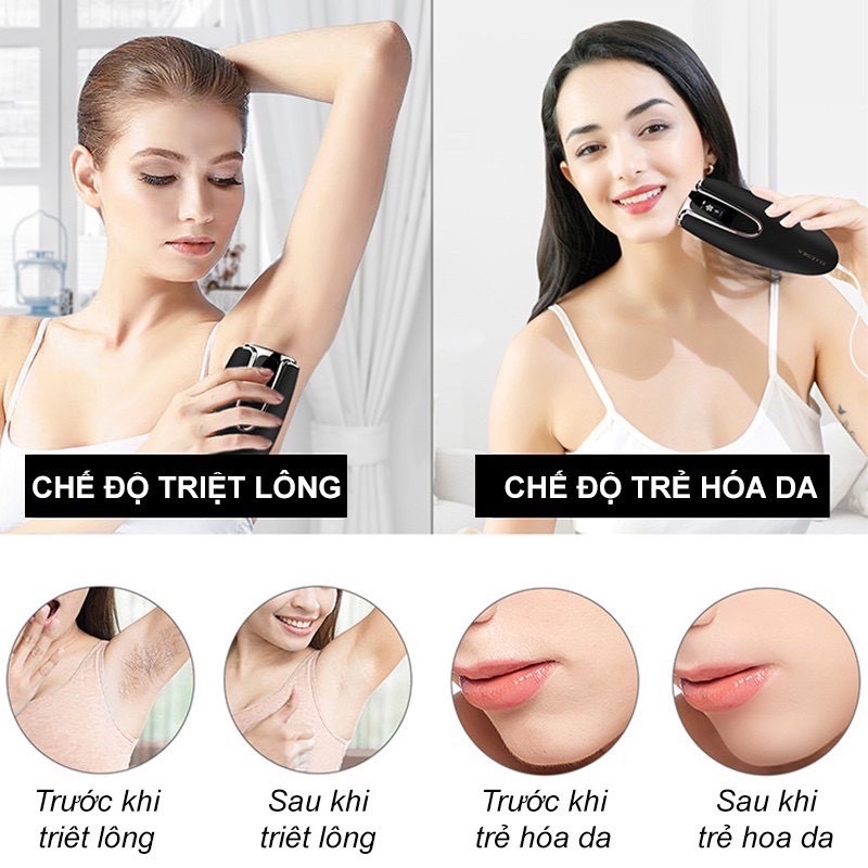 Máy Triệt Lông Vĩnh Viễn Mini 8 Cấp Độ Vô Hạn Xung PRIMIUM-Có Trẻ Hóa Da, Tặng Kính+ Gel+Dạo Cạo