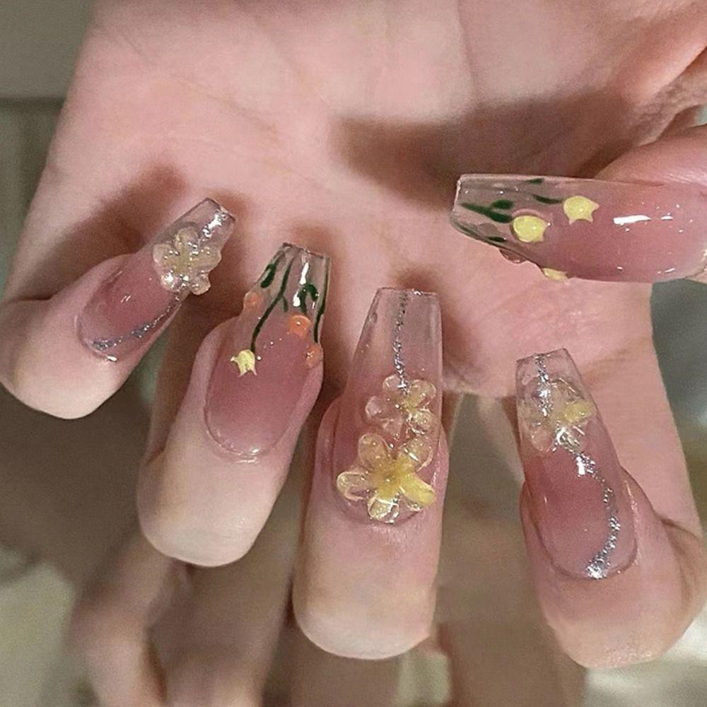 ESPO Bộ 24 Móng Tay Giả Che Phủ Toàn Diện Đính Pha Lê Xinh Xắn