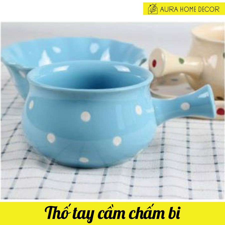 [Có sẵn] Tô salad/tô cháo/canh/bát ăn yến chấm bi miệng có tay cầm cực xinh HOT HIT 6 màu