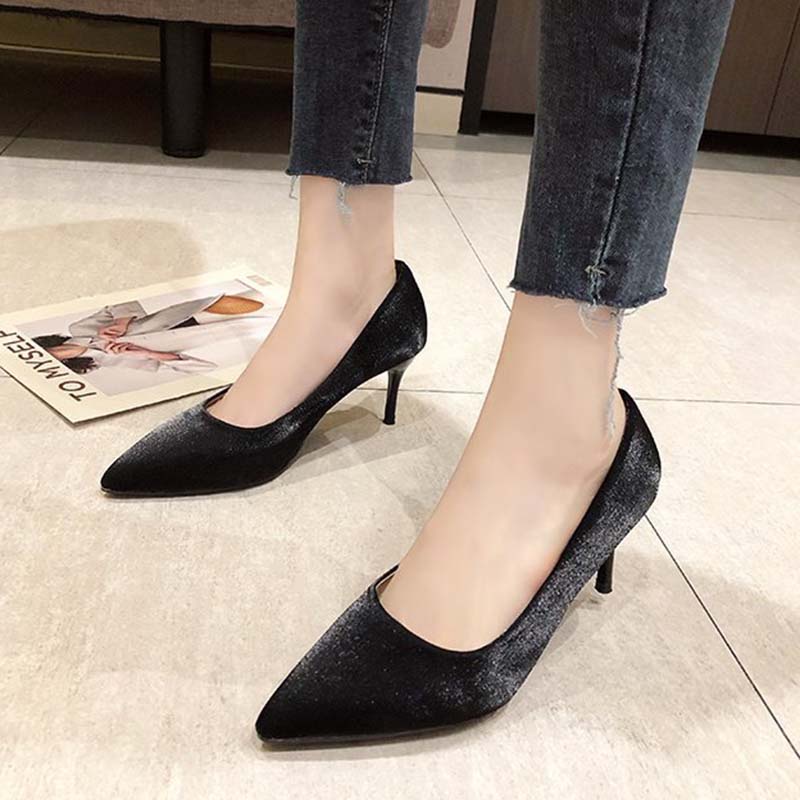 Giày Cao Gót Mũi Nhọn Chất Liệu Satin Thời Trang Công Sở Thanh Lịch Cho Nữ