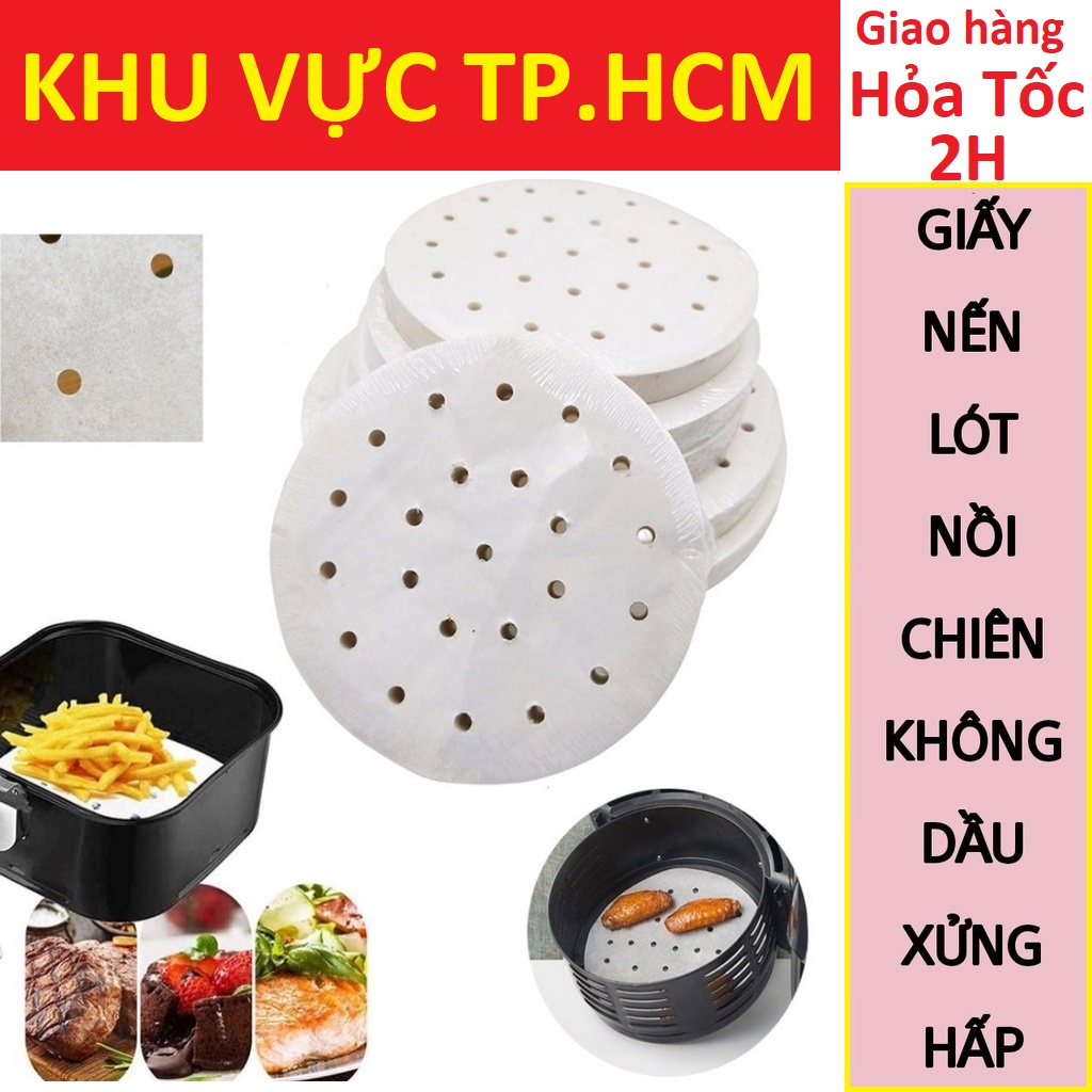 [Sỉ 13K] Gói 100 Tờ Giấy Nến Đục Lỗ Tròn Dùng Cho Nồi Chiên Không Dầu, Lót Xửng Hấp, Thấm Dầu Ăn Size 23cm