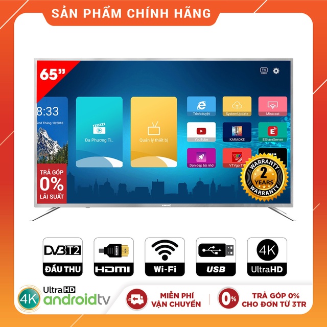 Smart Tivi 4K Voice Search Asanzo 65 inch 65UV9 - Phân Phối Chính Hãng