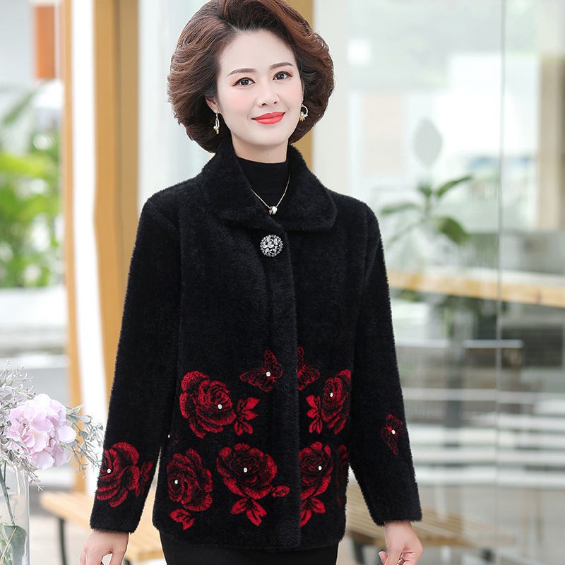 Áo khoác giả lông chồn phong cách phương Tây thời trang thu đông 2020 cho phụ nữ trung niên