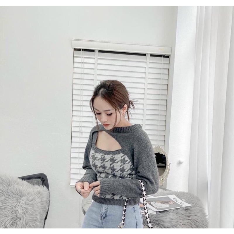 Sét áo len 2 món gồm áo 2 dây kèm áo quây ngoài hàng QCCC | BigBuy360 - bigbuy360.vn