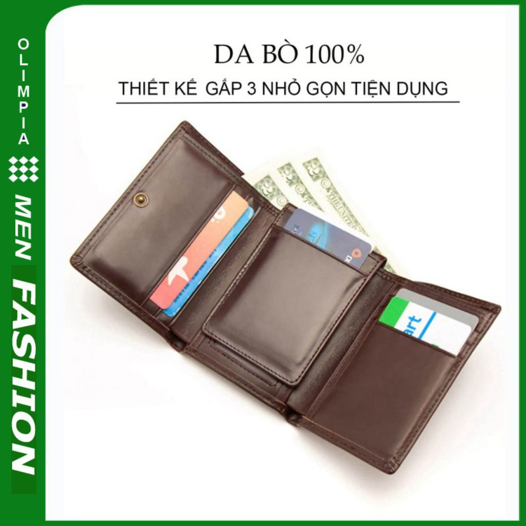 Ví ️da nam . Bóp da nam gấp 3 da bò tự nhiên 100%
