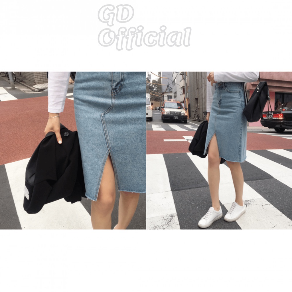 V2|Váy jeans bò dáng ôm bút chì cho nữ năng động, công sở xẻ tà chất denim dày dặn GD Official