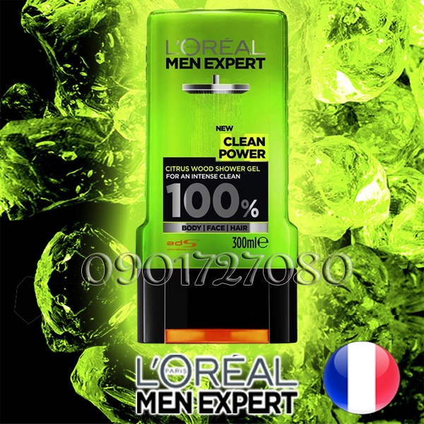 Sữa tắm , gội Loreal Clean Power - Pháp