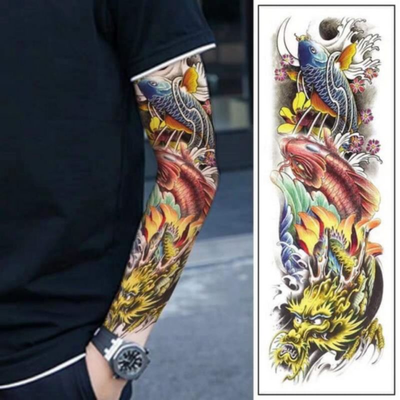 Combo 2 tấm hình xăm dán kín tay cá chép hóa rồng