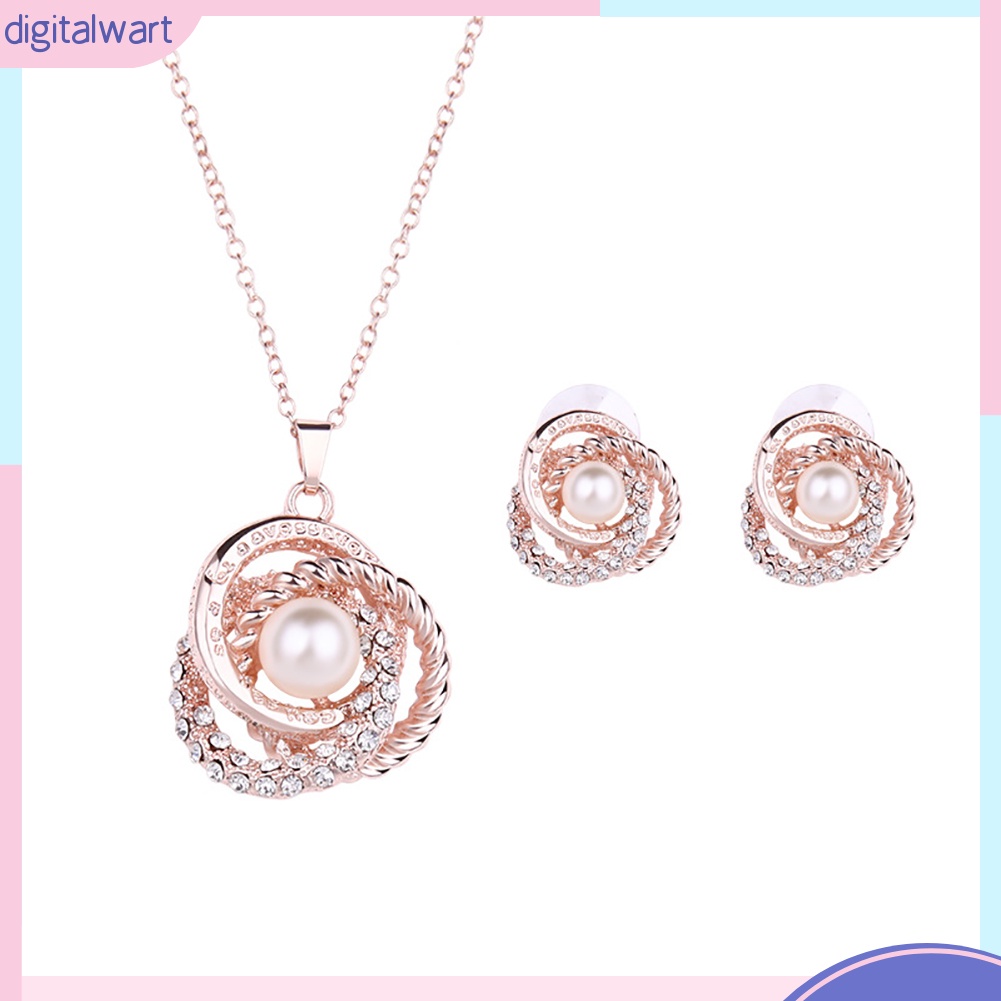 Set Dây Chuyền Và Đôi Khuyên Tai Đính Ngọc Trai Thiết Kế Duyên Dáng