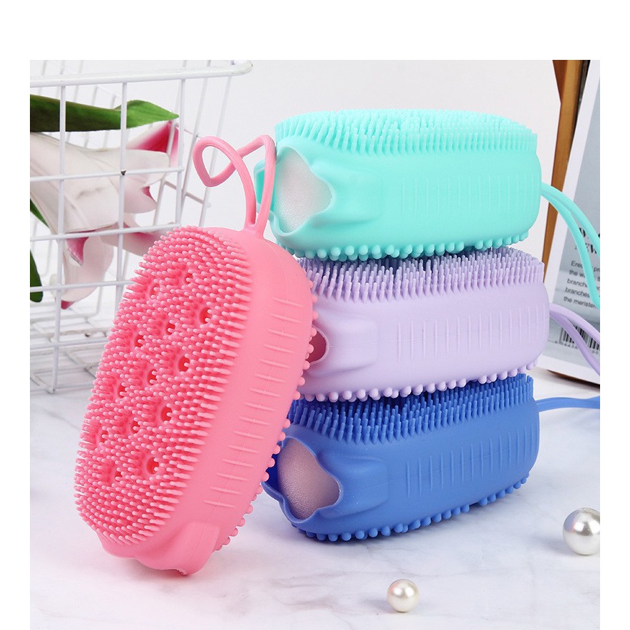Bàn chải tắm massage hai mặt Chất liệu silicone NHẬT BẢN mềm mại đựng xà phòng tạo bọt tẩy da chết BC1 SUVADO