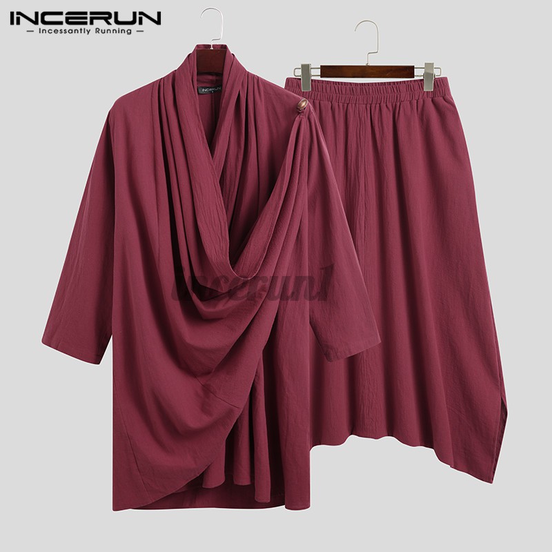 Set Đồ Bộ INCERUN Bằng Cotton Dài Tay Phong Cách Cổ Điển Dành Cho Nam