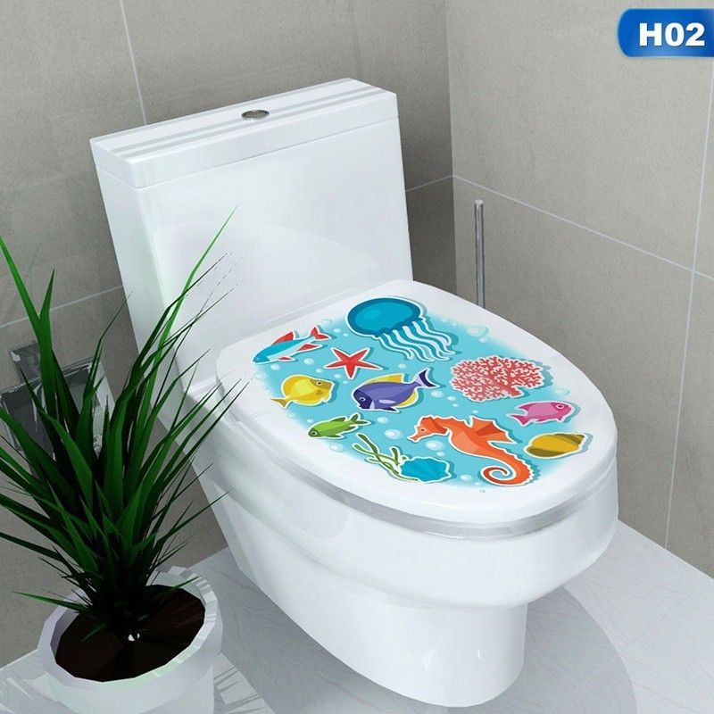 Miếng dán hình động vật biển đa dạng dễ thương trang trí nắp bệ toilet