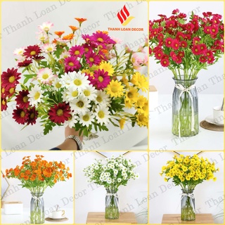 Hoa giả - Cúc họa mi cao 55 cm - 1 cành gồm 16 bông, nhiều lá - Decor trang trí chụp ảnh nghệ thuật