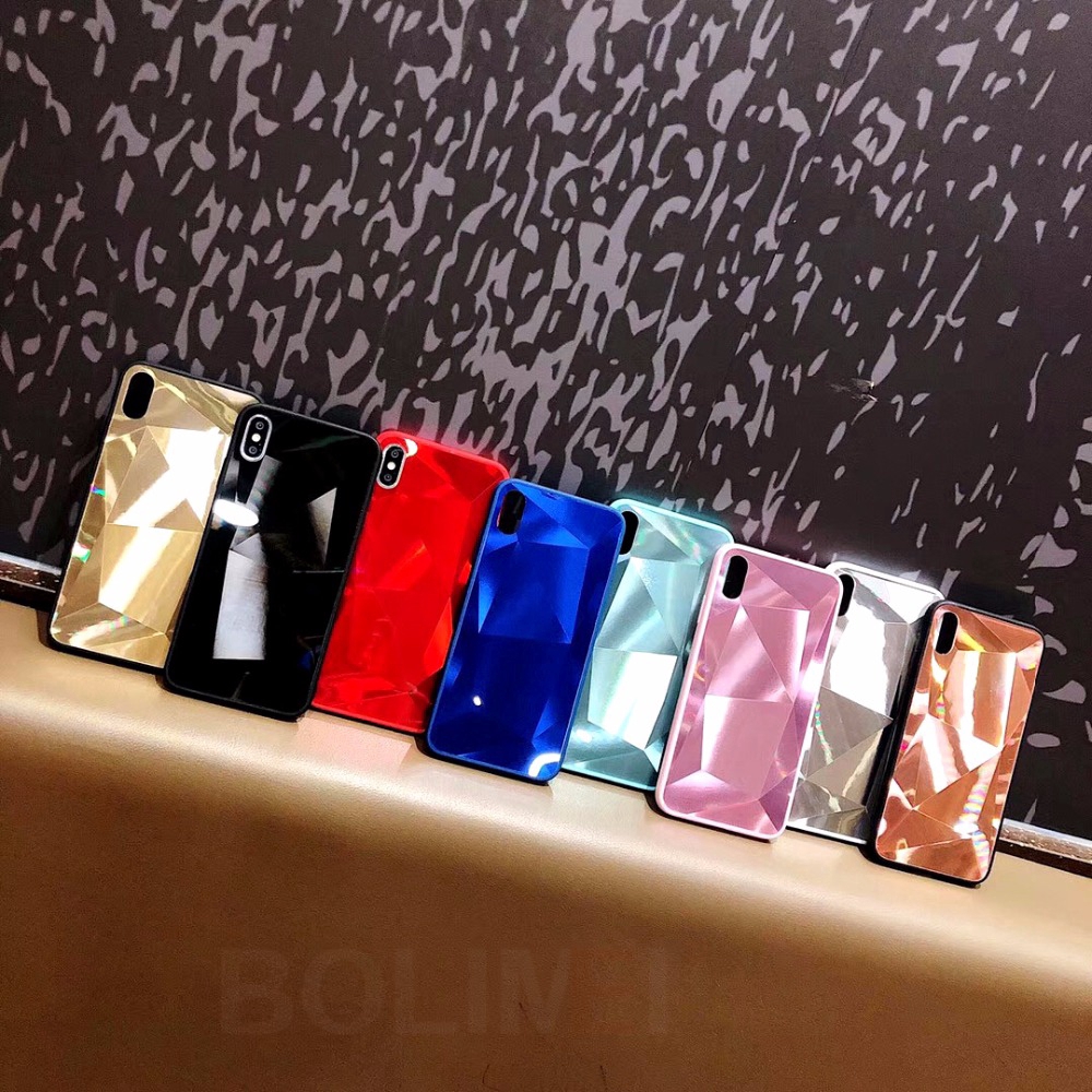 Case for Apple iPhone X XS XR 6 6S 7 8 Plus Case 3D Diamond Glossy Shine Mirror Phone Cover