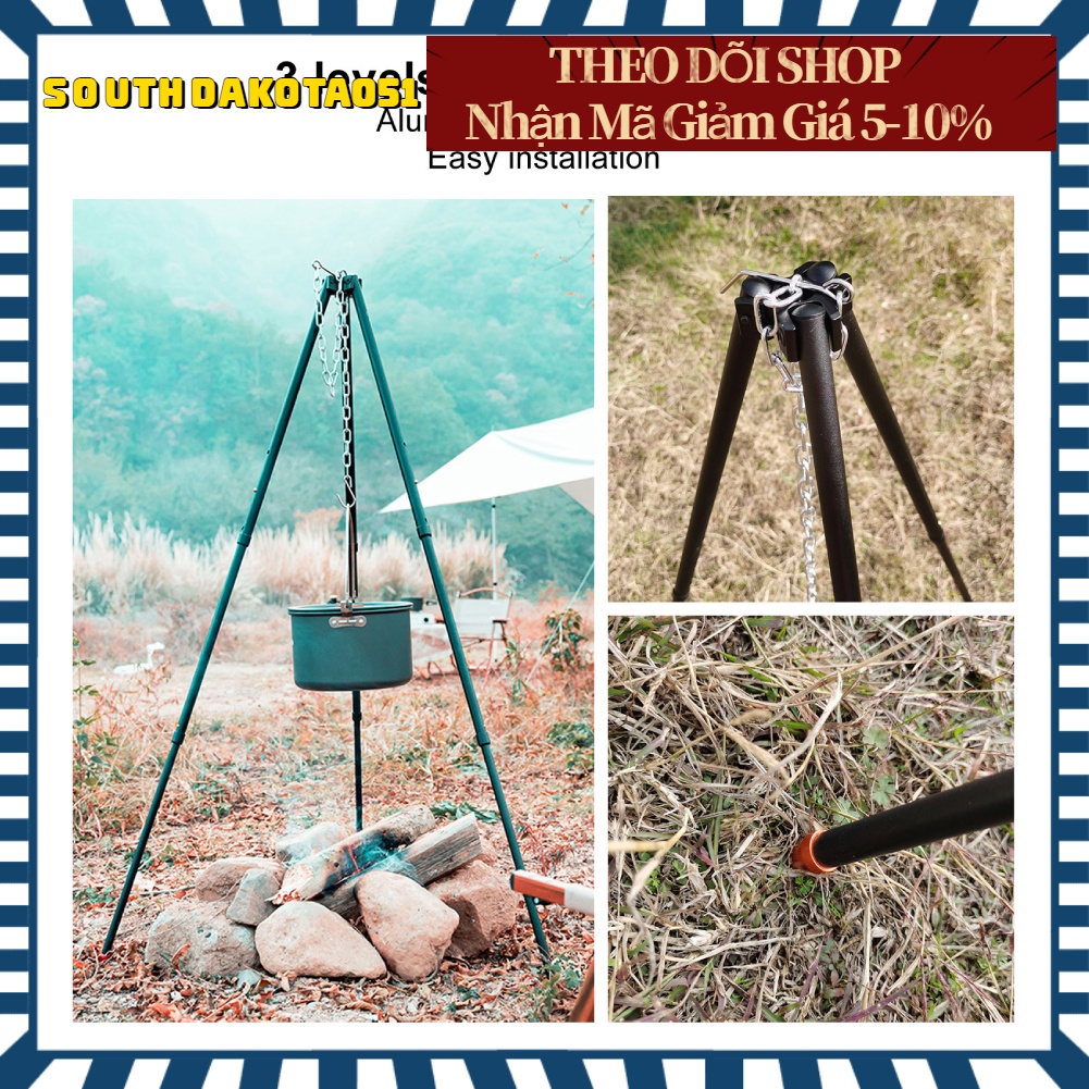 [Hàng HOT] Giá treo 3 chân cắm trại Độ cao có thể điều chỉnh chống cháy cho nấu ăn du lịch ngoài trời siêu gọn nhẹ【Southdakota051】