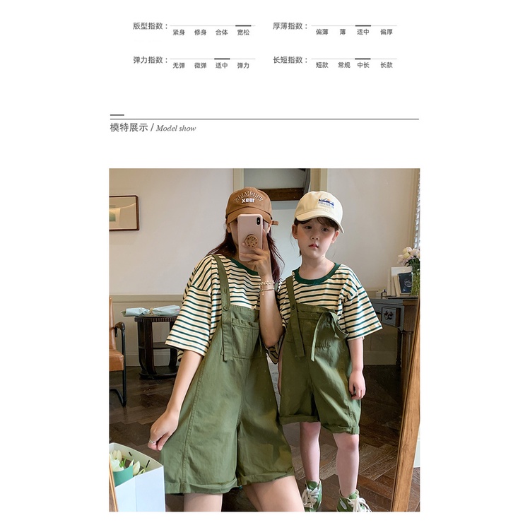 Set Áo Thun Tay Ngắn Kẻ Sọc + Quần Yếm Denim Thời Trang Hàn Quốc 2022 Cho Mẹ Và Bé