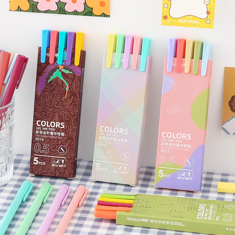 Set 5 bút mực gel mực có màu nhiều màu sắc dành cho văn phòng phẩm trường học DIY