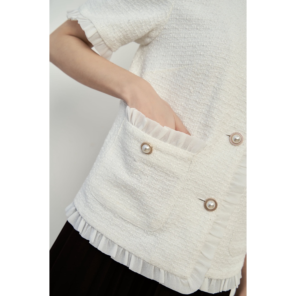 Áo dạ tweed cộc tay viền bèo 2 túi TIINSTORE ADK241 | BigBuy360 - bigbuy360.vn